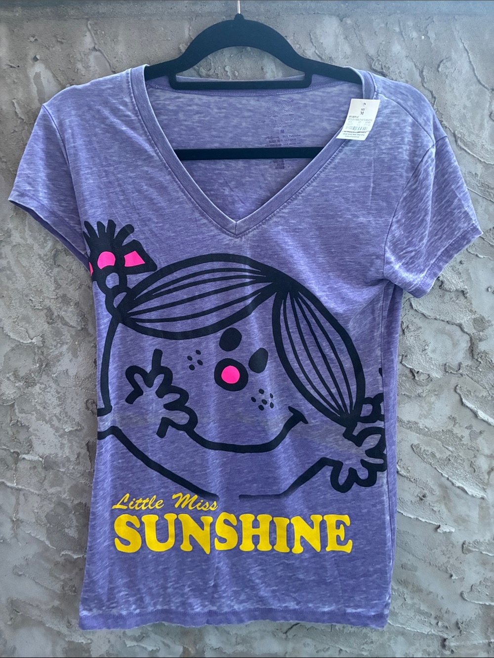 NWT Little Miss SUNSHINE Purple V-Neck Tee with Yellow and Pink Accents Sz M